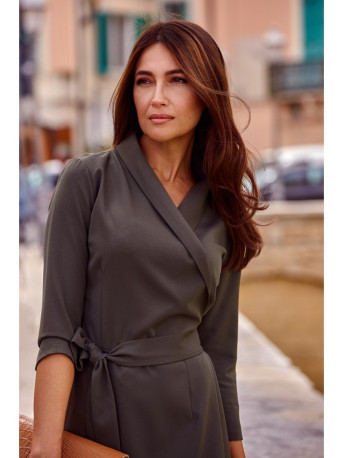 S175 Wrap front dress with a tie detail - khaki
