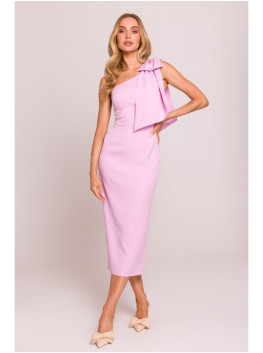 M847 One shoulder bow dress - candy pink