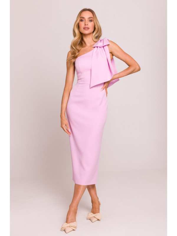 M847 One shoulder bow dress - candy pink