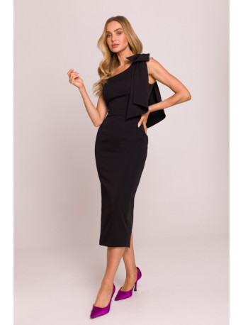 M847 One shoulder bow dress - black