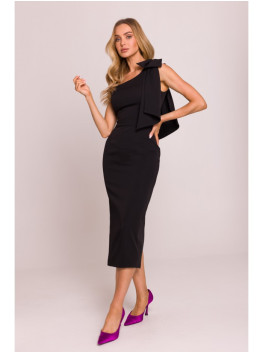 M847 One shoulder bow dress - black
