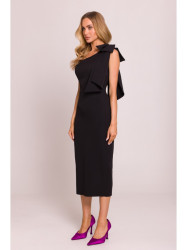 M847 One shoulder bow dress - black