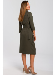 S175 Wrap front dress with a tie detail - khaki