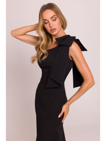M847 One shoulder bow dress - black