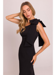 M847 One shoulder bow dress - black