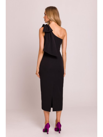 M847 One shoulder bow dress - black