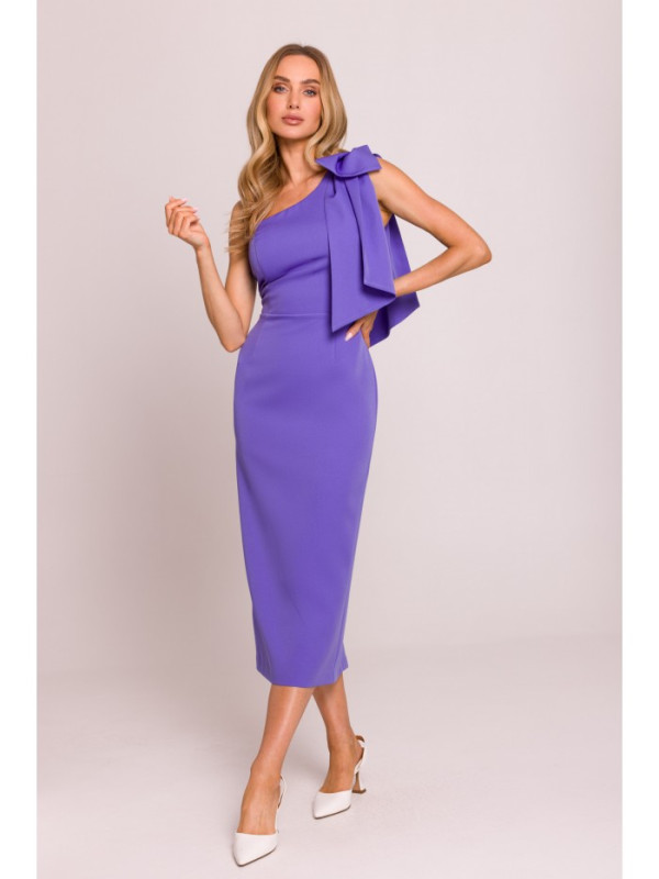 M847 One shoulder bow dress - light purple