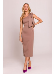 M847 One shoulder bow dress - mocca