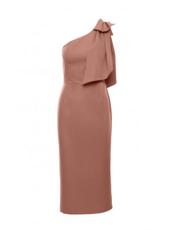M847 One shoulder bow dress - mocca