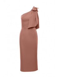M847 One shoulder bow dress - mocca