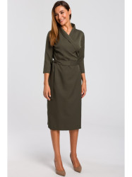 S175 Wrap front dress with a tie detail - khaki