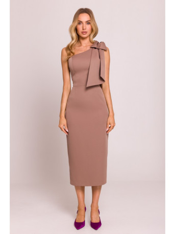 M847 One shoulder bow dress - mocca