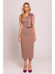 M847 One shoulder bow dress - mocca