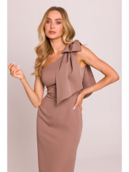 M847 One shoulder bow dress - mocca