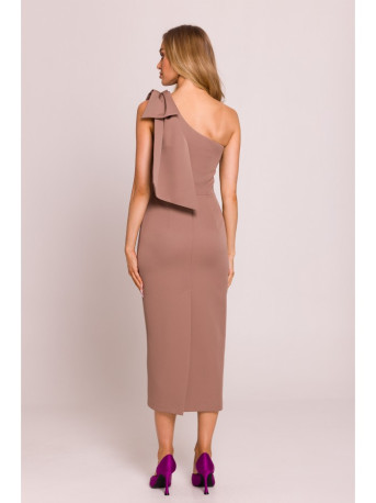 M847 One shoulder bow dress - mocca