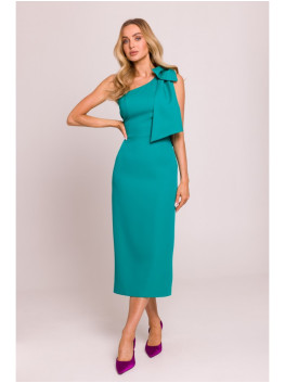 M847 One shoulder bow dress - turquoise