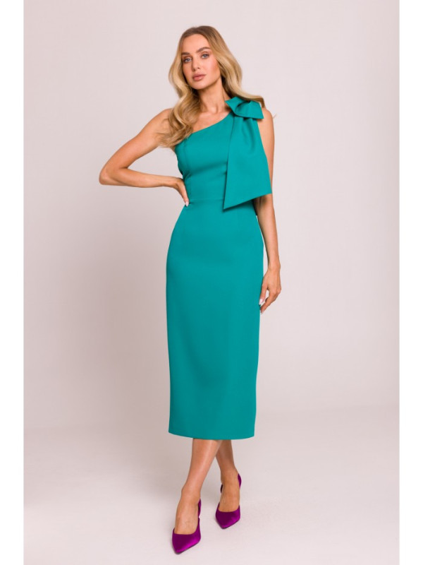 M847 One shoulder bow dress - turquoise