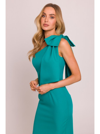 M847 One shoulder bow dress - turquoise