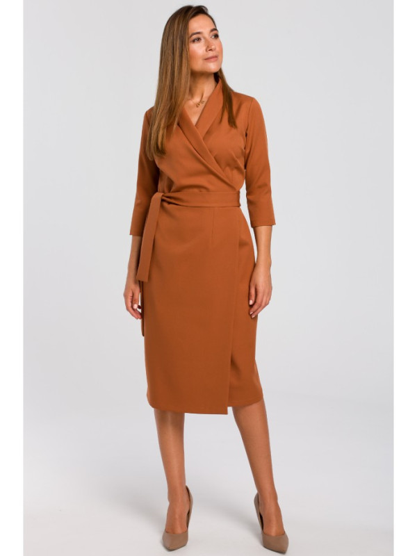 S175 Wrap front dress with a tie detail - ginger