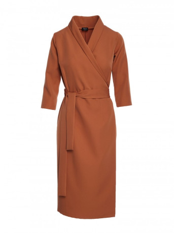 S175 Wrap front dress with a tie detail - ginger