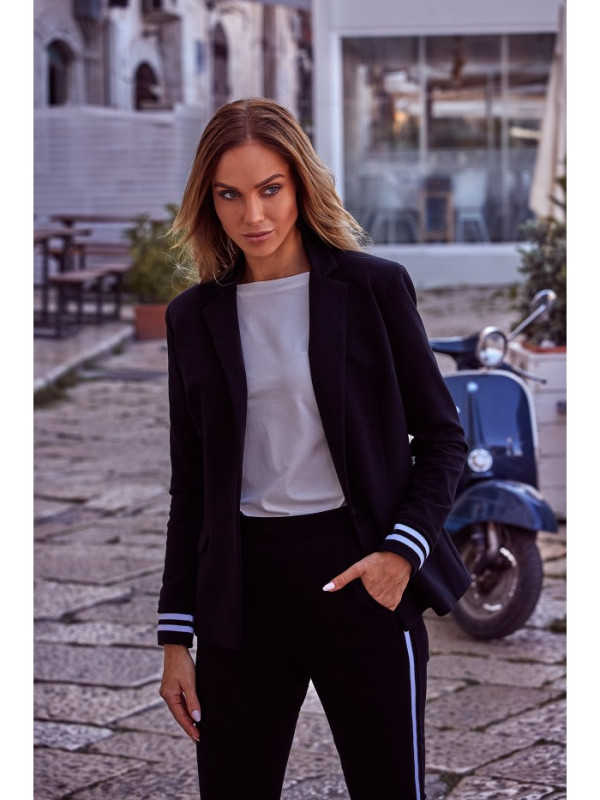 M459 Blazer with striped ribbed cuffs - black