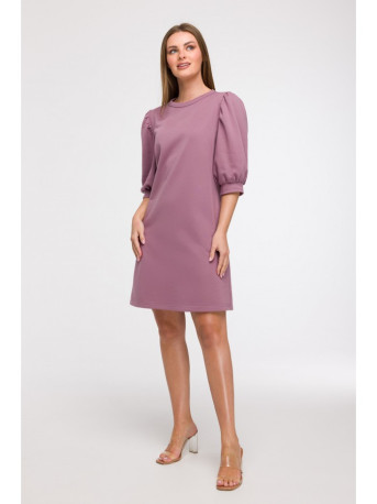 B291 A-line dress with puff sleeves - heather
