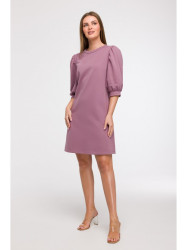 B291 A-line dress with puff sleeves - heather