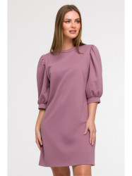 B291 A-line dress with puff sleeves - heather