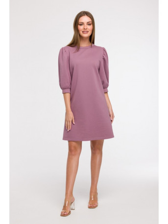 B291 A-line dress with puff sleeves - heather