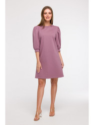 B291 A-line dress with puff sleeves - heather