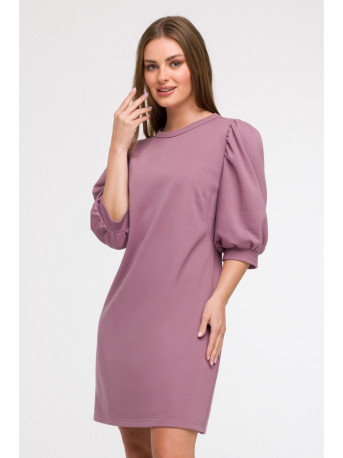 B291 A-line dress with puff sleeves - heather