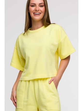 B294 Cropped sweatshirt with short sleeves - lemon
