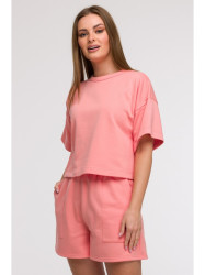 B294 Cropped sweatshirt with short sleeves - coral