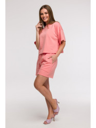 B294 Cropped sweatshirt with short sleeves - coral