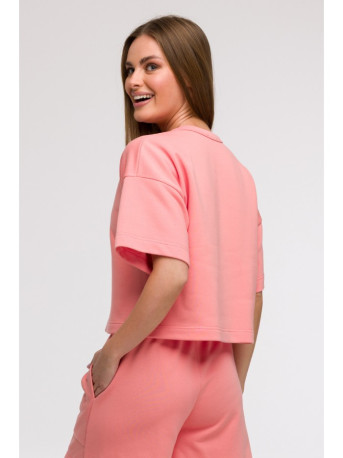 B294 Cropped sweatshirt with short sleeves - coral