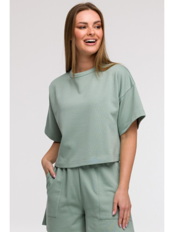 B294 Cropped sweatshirt with short sleeves - mint