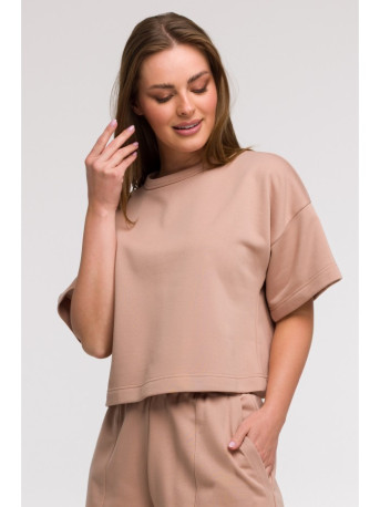 B294 Cropped sweatshirt with short sleeves - mocca