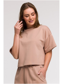 B294 Cropped sweatshirt with short sleeves - mocca