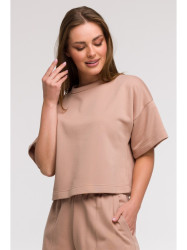 B294 Cropped sweatshirt with short sleeves - mocca