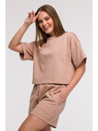 B294 Cropped sweatshirt with short sleeves - mocca
