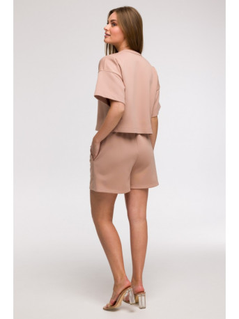 B294 Cropped sweatshirt with short sleeves - mocca