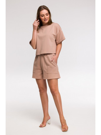 B294 Cropped sweatshirt with short sleeves - mocca