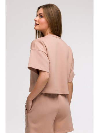 B294 Cropped sweatshirt with short sleeves - mocca