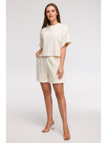 B294 Cropped sweatshirt with short sleeves - vanilla