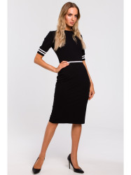 M461 Sheath dress with striped ribbed finishings - black