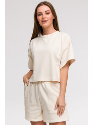 B294 Cropped sweatshirt with short sleeves - vanilla