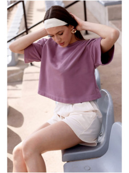 B294 Cropped sweatshirt with short sleeves - heather