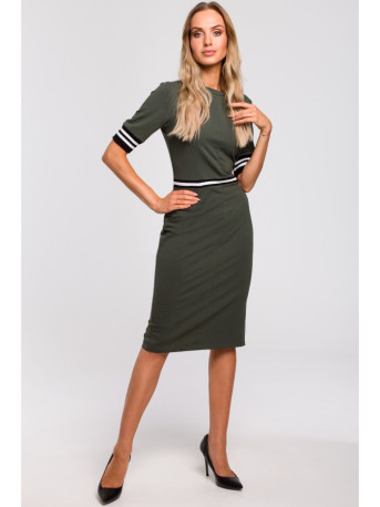 M461 Sheath dress with striped ribbed finishings - military green