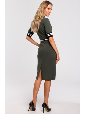 M461 Sheath dress with striped ribbed finishings - military green