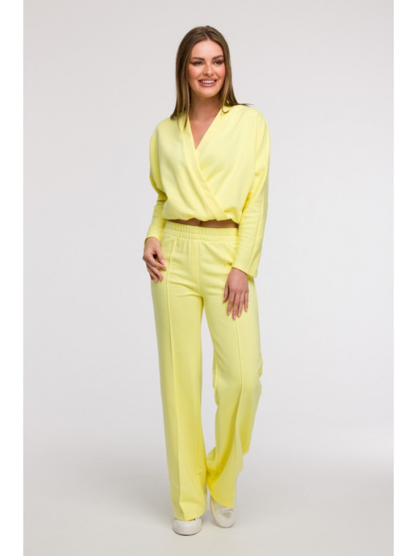 B296 Wide leg trousers with front seams - lemon
